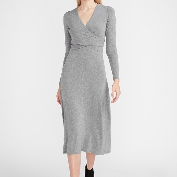 NWT EXPRESS Long Sleeve Cross Front Knit Comfortable Casual Night Midi Dress S - Picture 13 of 13